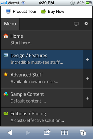 Mobile menu with icons applied