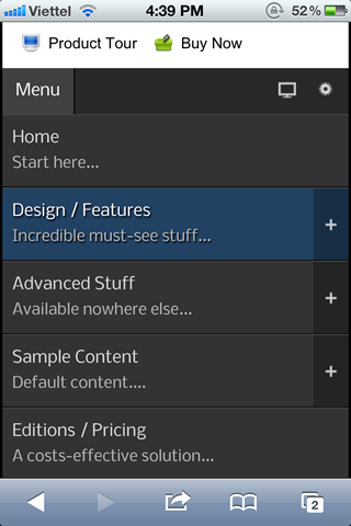 Mobile menu with rich text