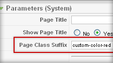 Configure the template color by Page Class Suffix